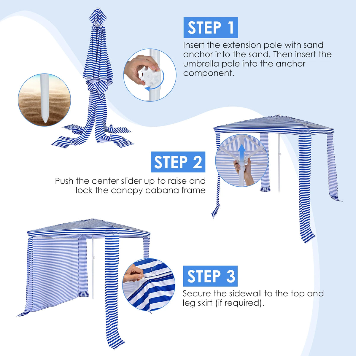 Costway 6.6' x 6.6' Foldable Beach Cabana Easy-Setup Beach Canopy W/ Carry Bag Blue