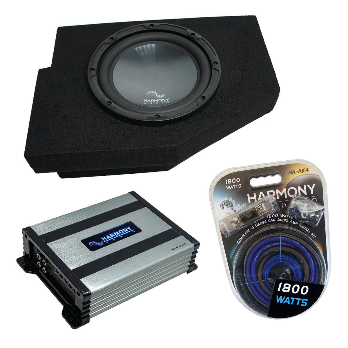 02-18 Fits Dodge Ram Quad / Crew Harmony R104 Single 10" Sub Box & HA-A400.1