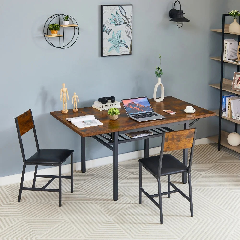 Folding Dining Table, Kitchen Table Foldable Dining Room Dinner Drop Leaf Tables for Small Spaces,Seats 2-6 People,63.2'' L x 35.5'' W x 30.5'' H,Rustic Brown