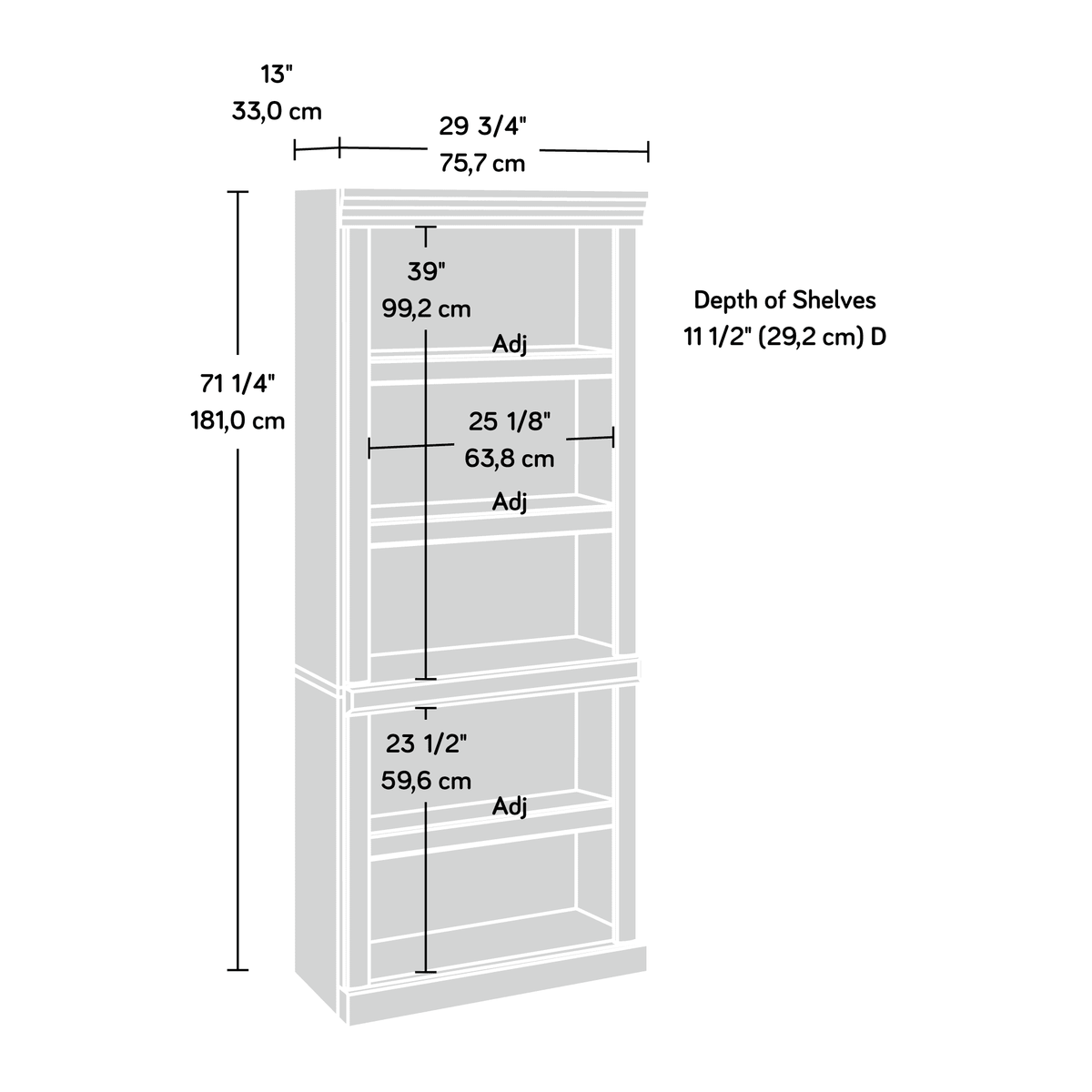 Sauder Heritage Hill 72" H 5-Shelf Bookcase, Classic Cherry Finish