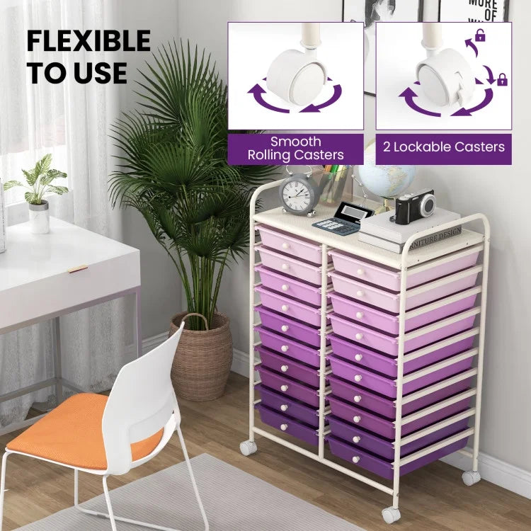 20 Drawers Rolling Storage Cart Studio Organizer
