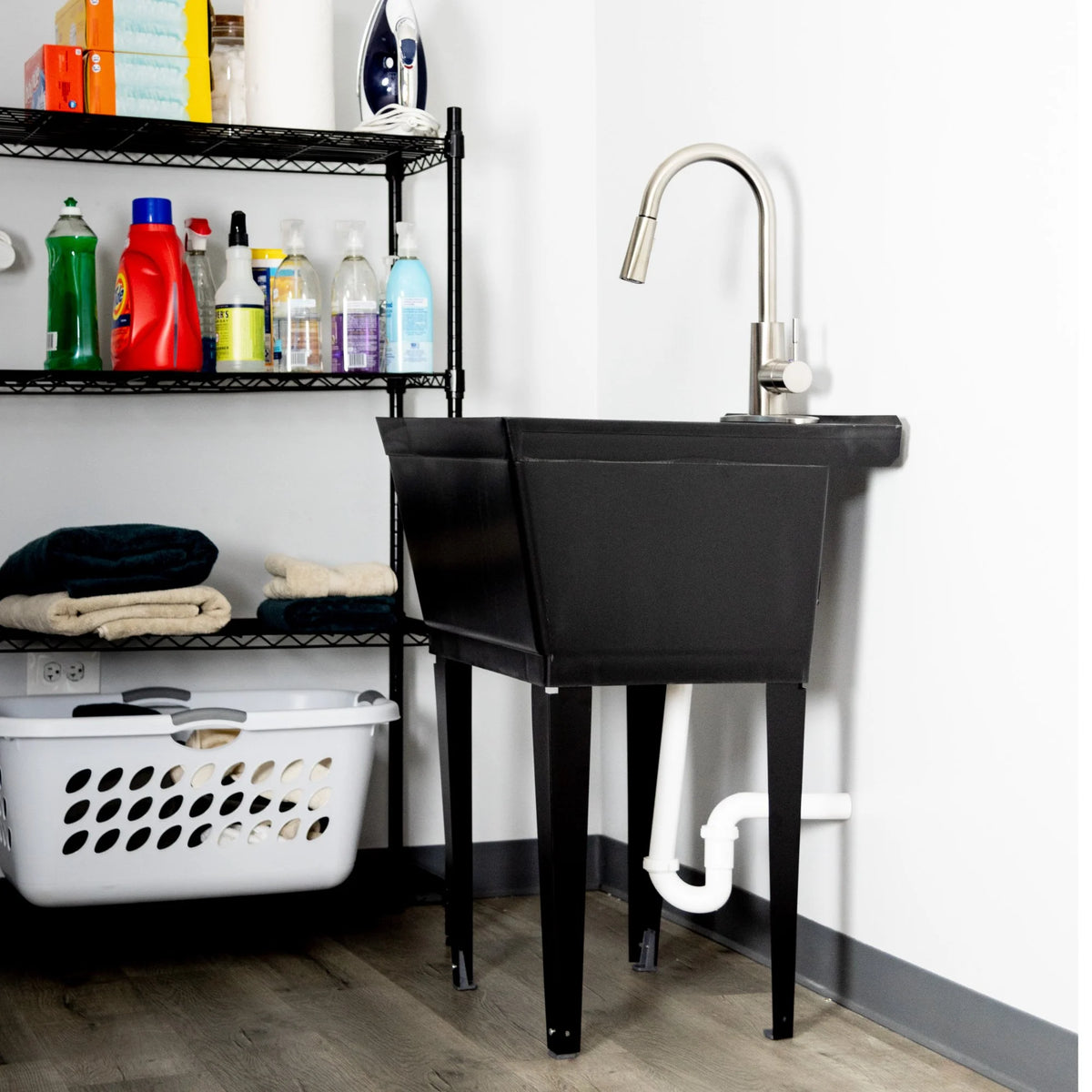 19 Gallon Laundry Sink with High Arc Stainless Steel Pull-Down Kitchen Faucet 6503SS