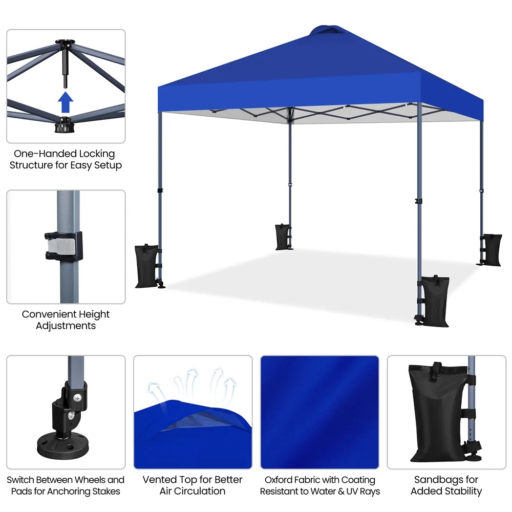 Renwick 10x10 Ft Instant Pop Up Canopy with One Push To Lock Setup Mechanism, Blue