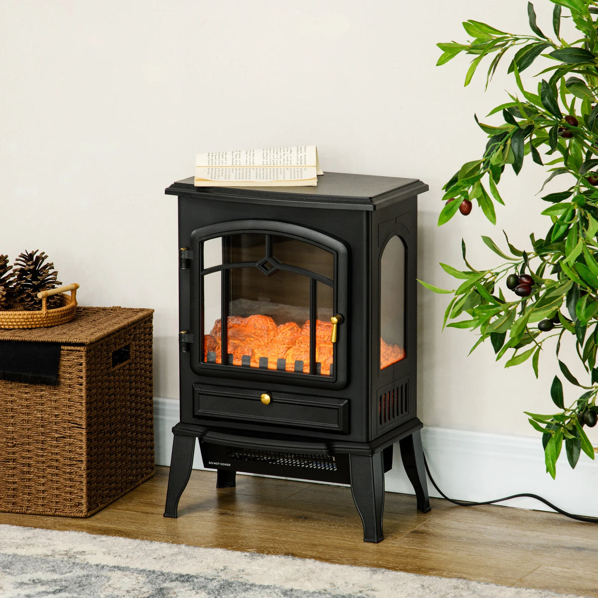 HOMCOM 22" Electric Fireplace Stove with 3-Sided Realistic Flame, Artificial Fake Faux Fireplace, Black