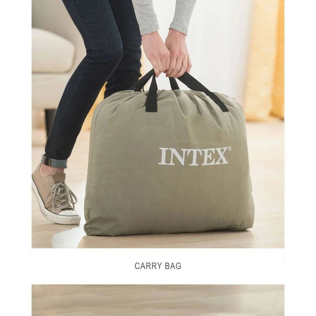 Intex Air Mattress Off-White/Blue QUEEN Elevated 18" Rest Internal Pump