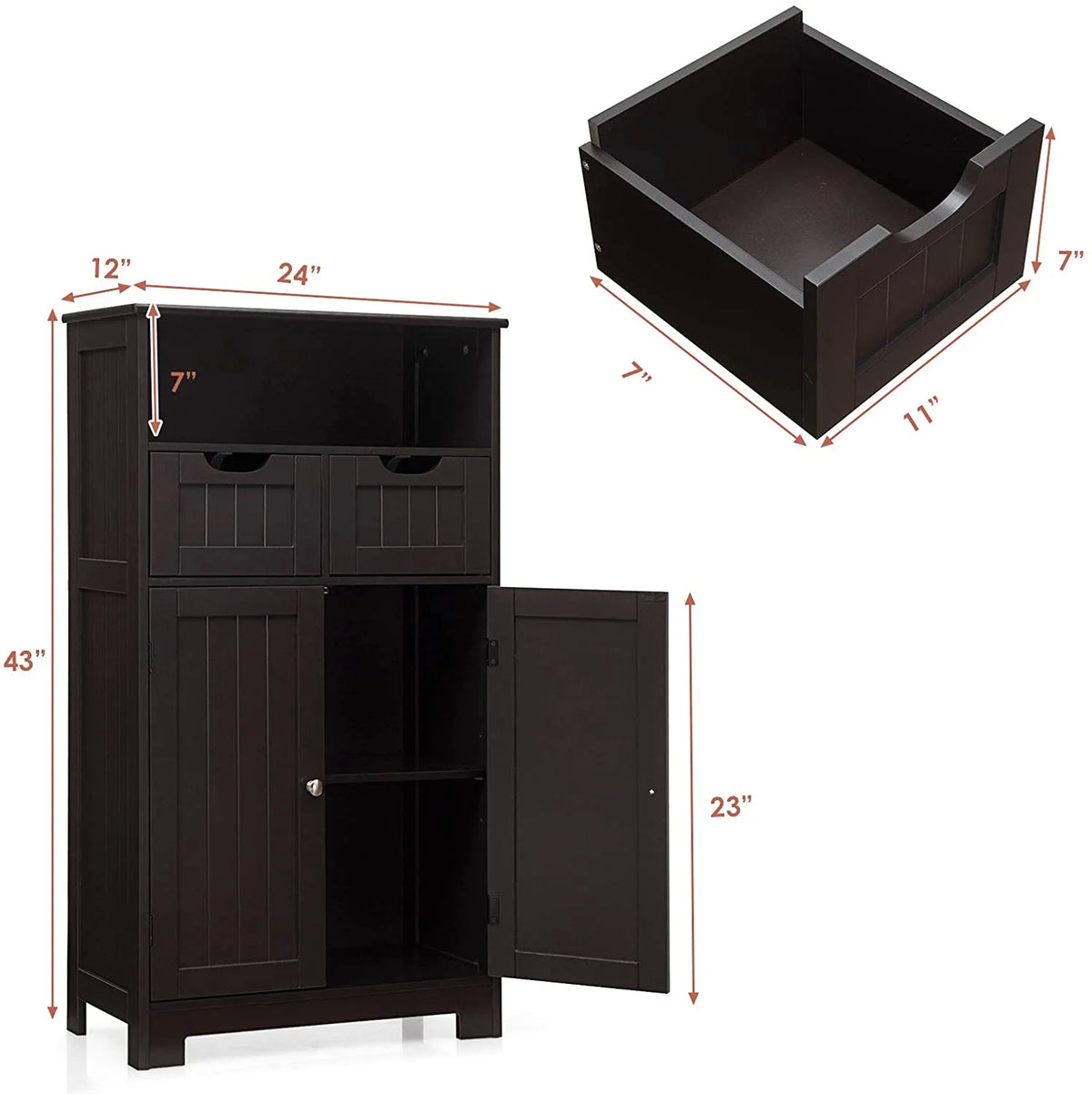 Giantex Multifunctional Floor Cabinet, Freestanding Bathroom Cabinet with Removable Drawers and Adjustable Shelf for Bathroom, Living Room, Bedroom or Entryway, 24 x 12 x 43 inches (Black)