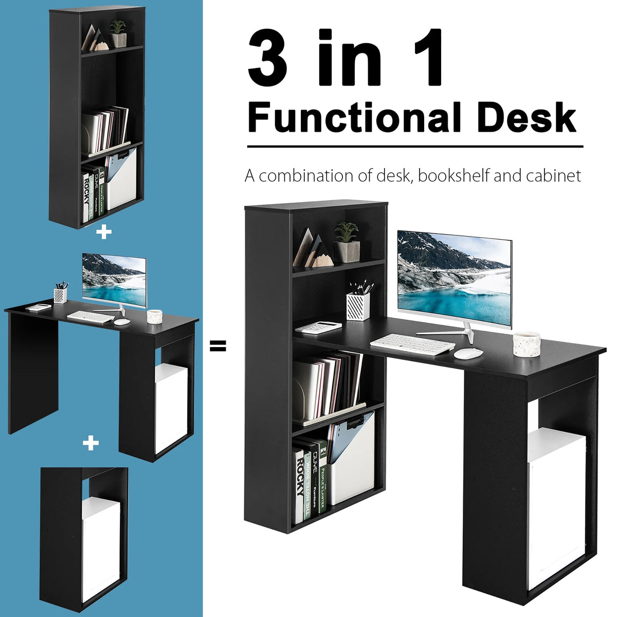 Costway Computer Desk Writing  Workstation Office 6-Tier Storage Shelves Natural