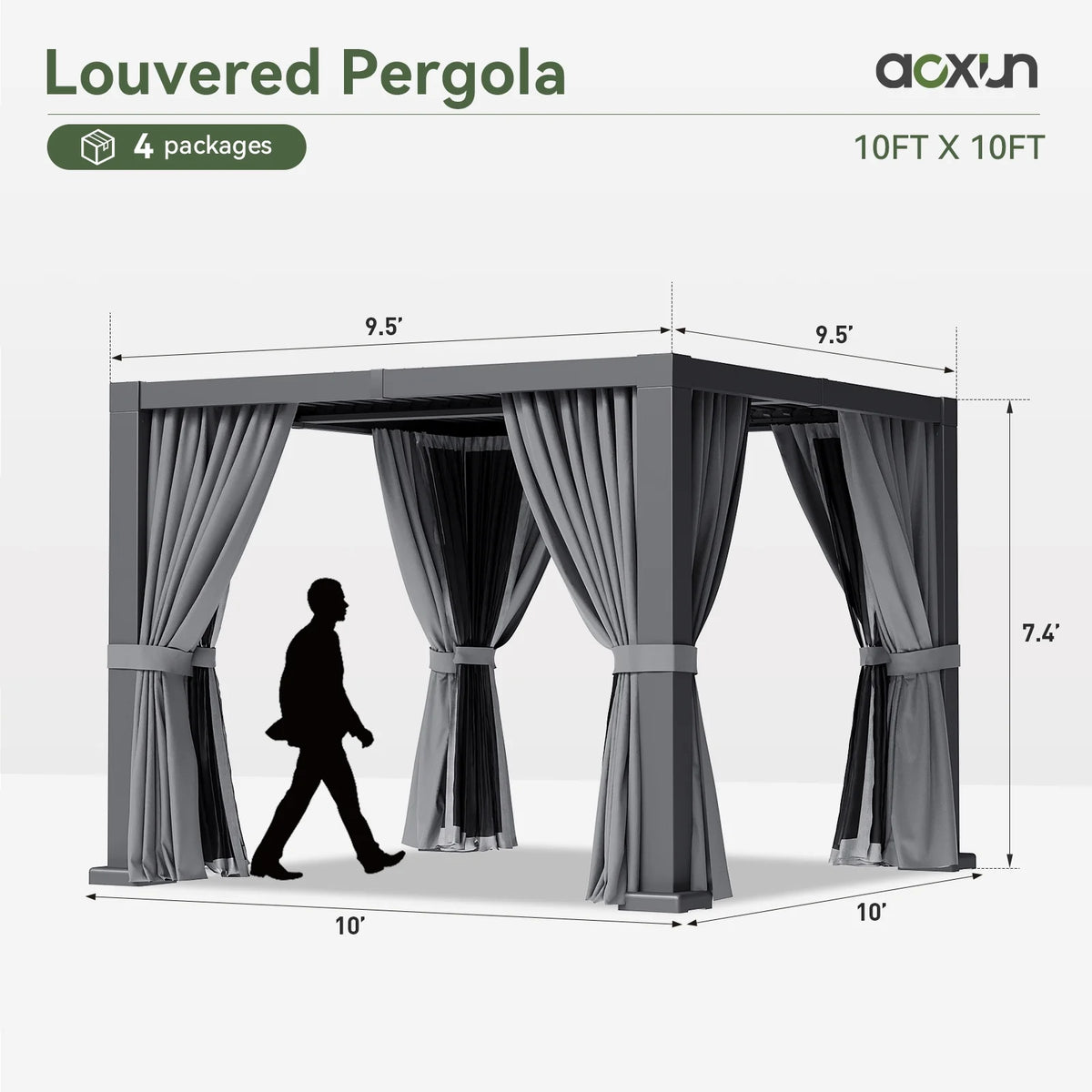 Aoxun 20' x 12' Louvered Pergola, Outdoor Aluminum Pergola with Adjustable Top for Decks, Gardens and Backyards, Gray