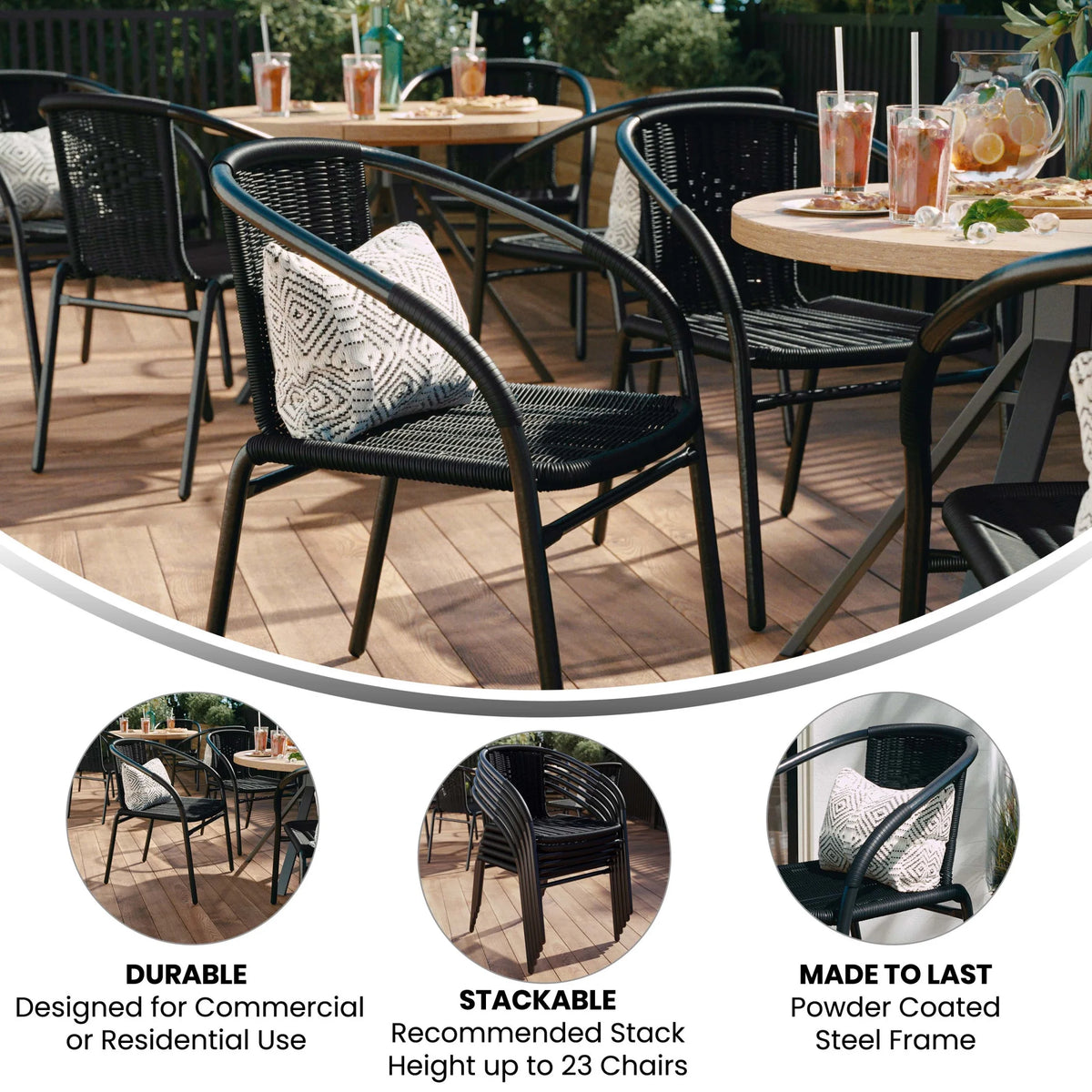 Flash Furniture Lila Indoor/Outdoor Stacking Rattan Patio Chairs, Set of 2, Beige