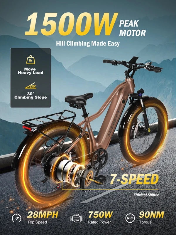 Actbest Electric Bike for Adults with Peak over 750W Brushless Motor, Over 20MPH Electric Mountain Bike, Removable Built-in Battery,26"×4 Fat Tires Ebikes for Adults,UL2849 (Gray)