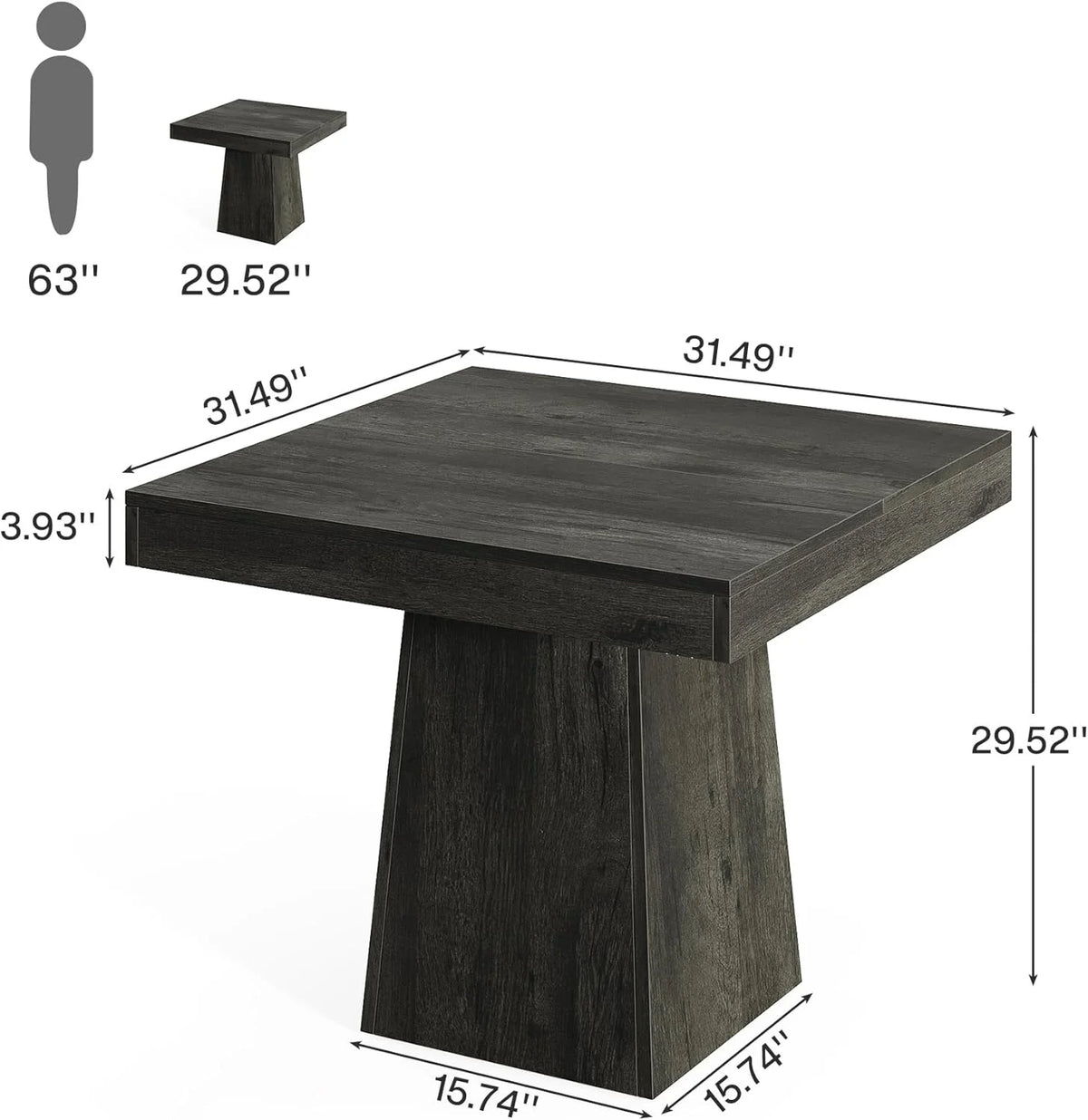 Tribesigns Square Dining Table for 4, 31.5-Inch Kitchen Table Small Dinner Table with Sturdy Pedestal Base, Farmhouse Dining Room Table for Home Dining Room, Living Room, Kitchen, Dark Gray