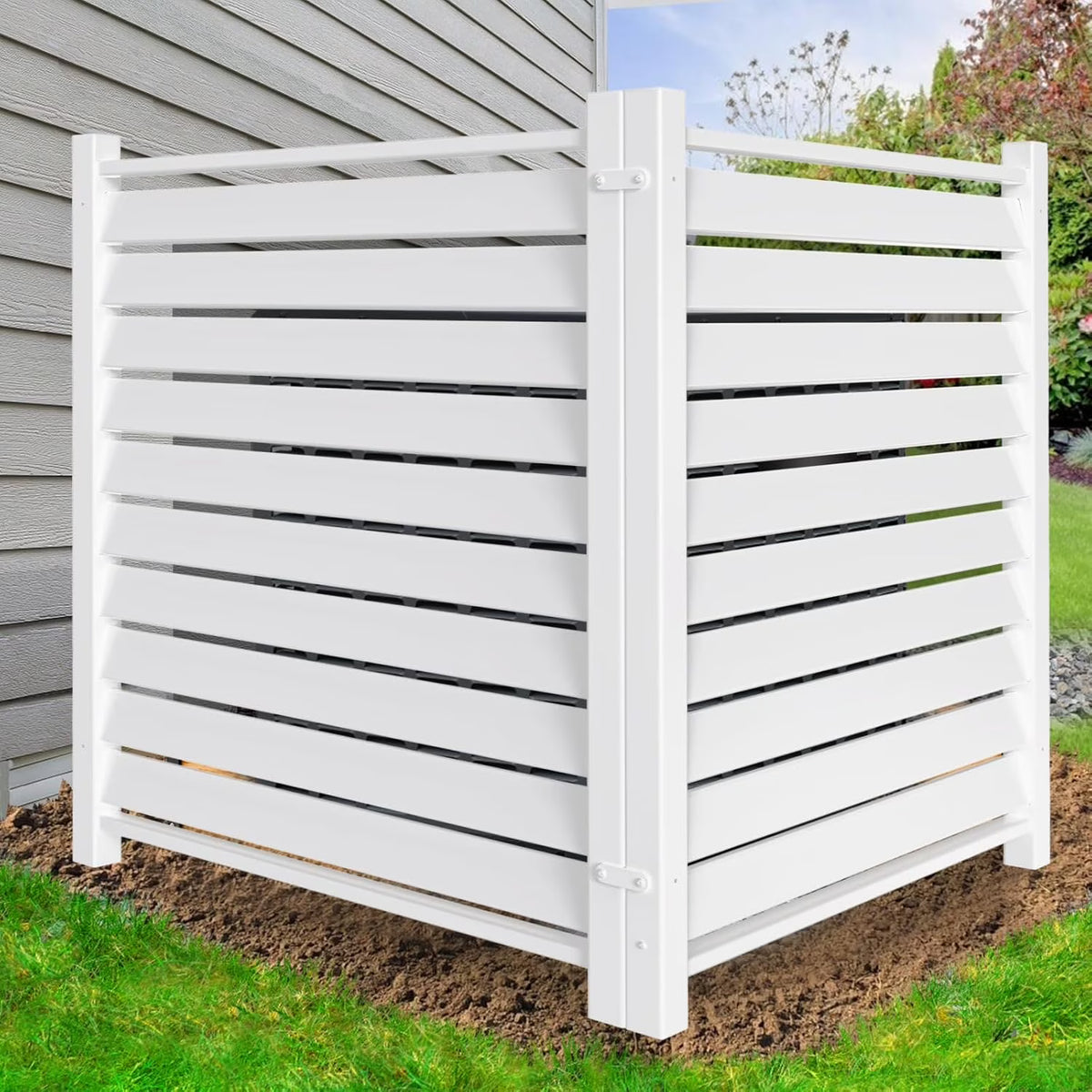 "NAIZEA Air Conditioner Fence, Pool Equipment Enclosure, Trash Can Enclosure, Metal Stake Wood Fence Panel 38"" W x 60"" H"
