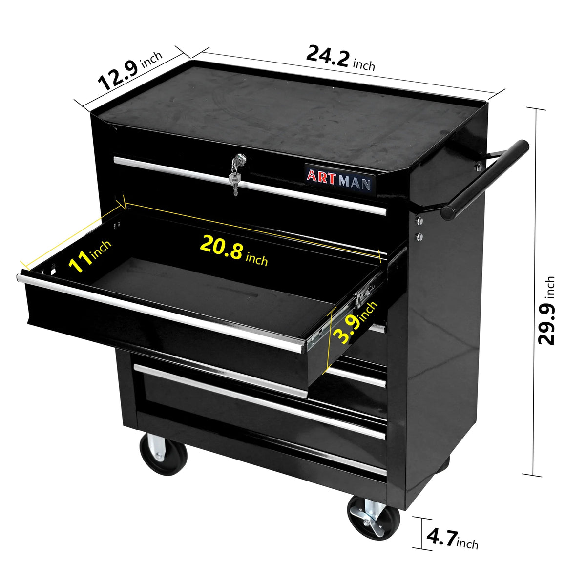 5 Drawer Rolling Tool Chest, Steel Tool Storage Cabinet for Garage Storage with 4 Wheels and Locker