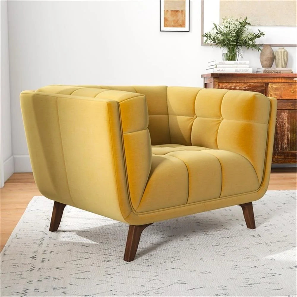 Allen Mid-Century Modern Velvet Upholstered Armchair in Blue