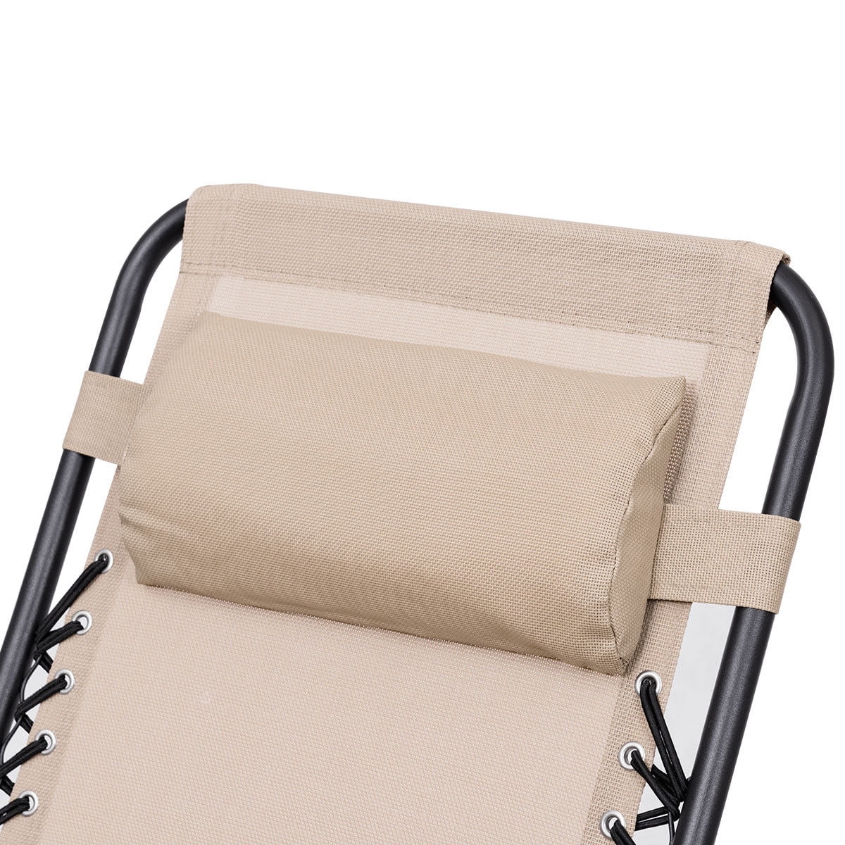 Gymax 3PC Zero Gravity Reclining Lounge Chairs Pillows Table Portable Folding Beige
