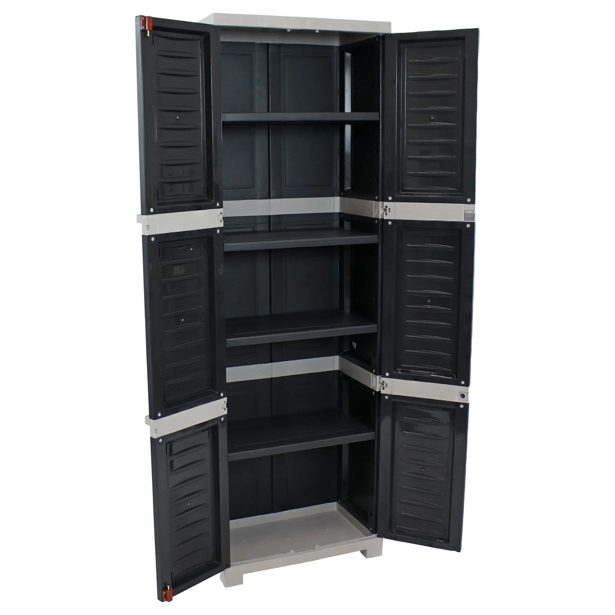 Sunnydaze Lockable Adjustable 72" Plastic 4-Shelf Freestanding Garage Storage Cabinet, Charcoal with Gray Trim