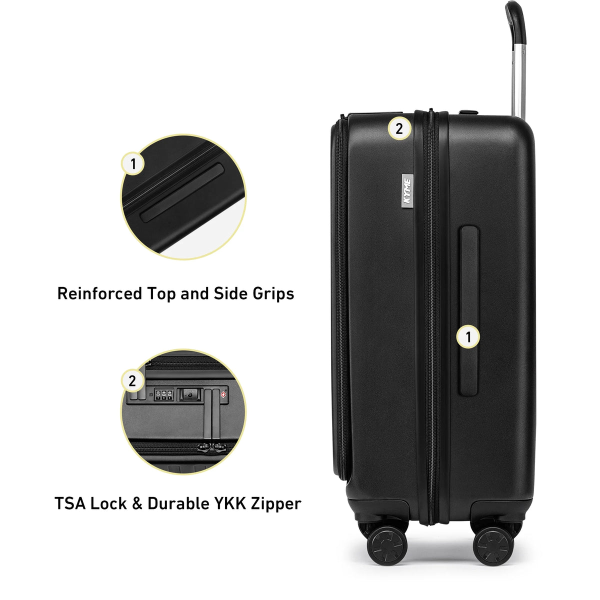 Front Open Carry On Luggage Laptop Compartment 100%PC TSA Lock Spinner Wheels 20" Lightweight Hardside Suitcase