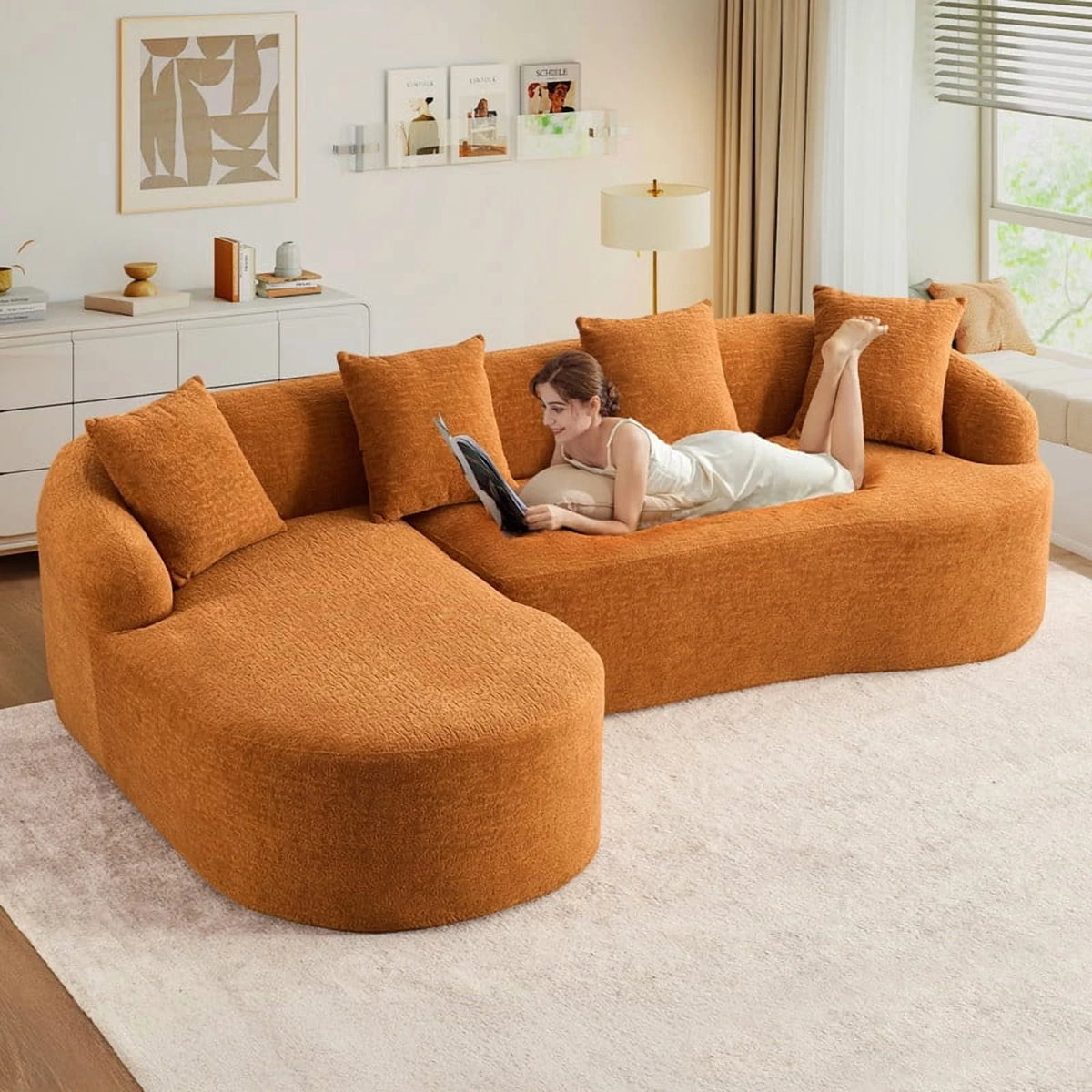 Timbernest 99" Modular Sectional Sofa with Pillows, Chenille L Shaped 3-Seater Couch with Deep Seat, White