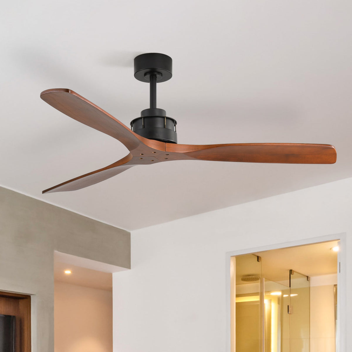 Sofucor Ceiling Fan without Lights, 60 Inch Low Profile Flush Mount Mordern Wood Ceiling Fan with Remote