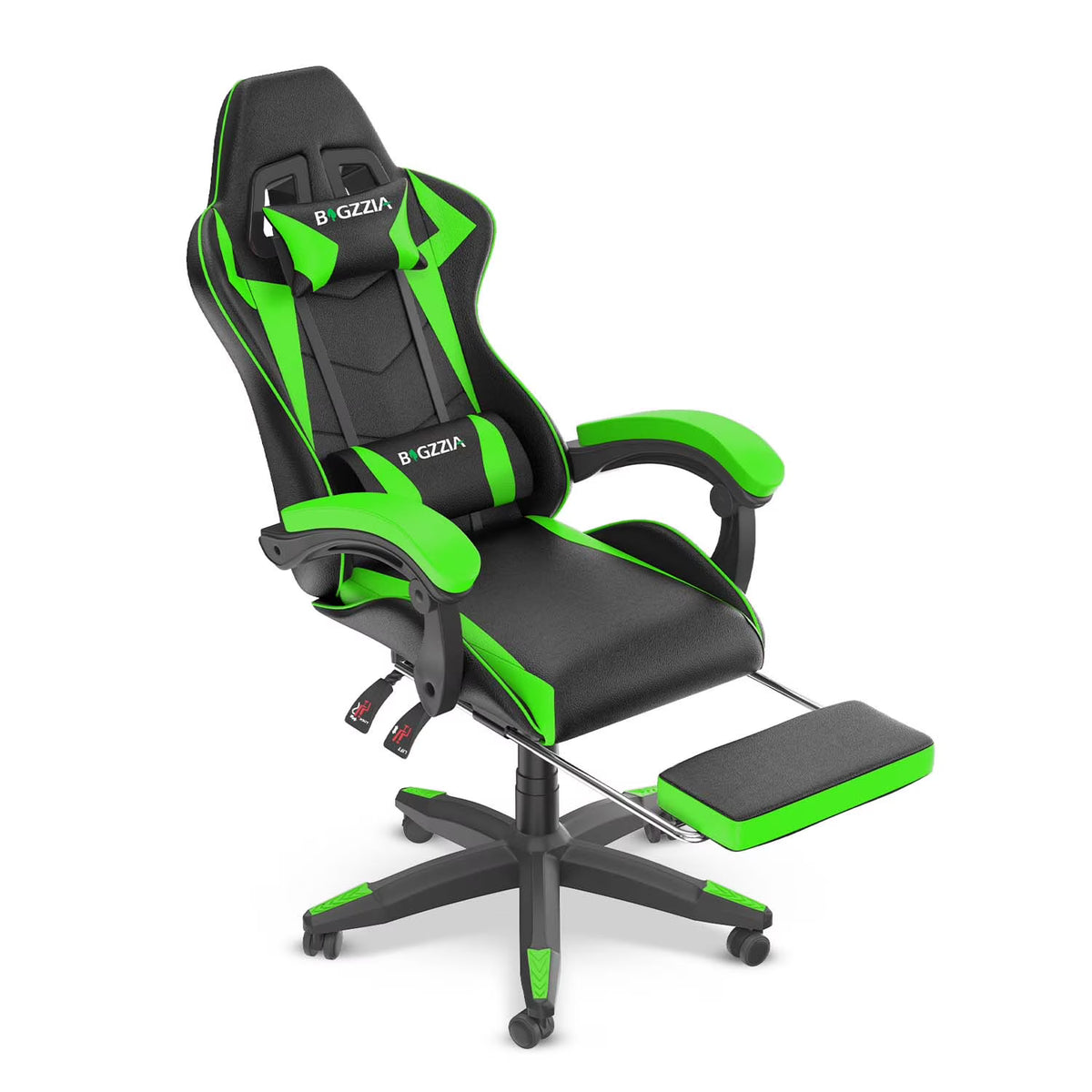Bigzzia Gaming Chair Office Chair, Ergonomic Game Chair with Height Adjustable Headrest and Lumbar Support for Adults Teens, Black & White