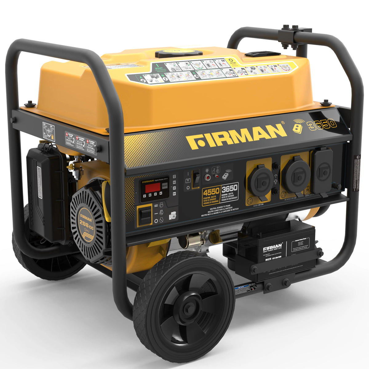 Firman Generators Gas Powered 4550-3650W Extend Run Portable Remote Start Generator with Wheel Kit