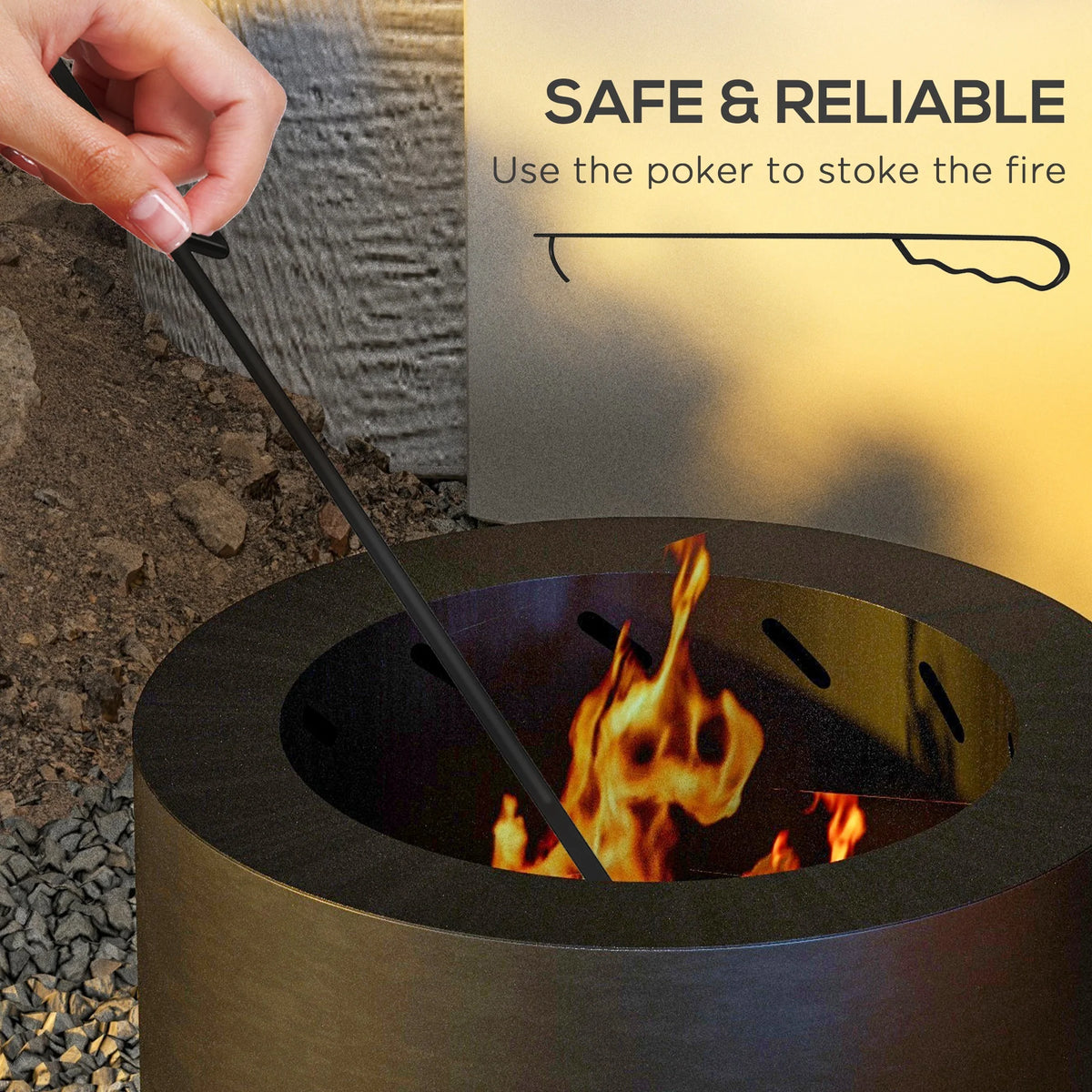 Outsunny Smokeless Fire Pit w/ Poker, 19" Firepit, Steel, Black