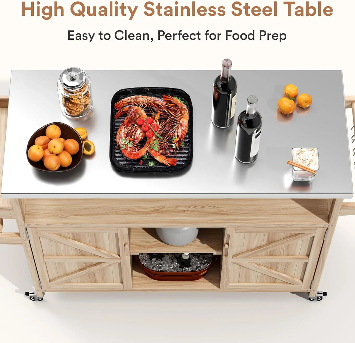 ZIVACATE Rolling Kitchen Island with Drop Leaf and Storage Large 53 in Movable Kitchen Carts White