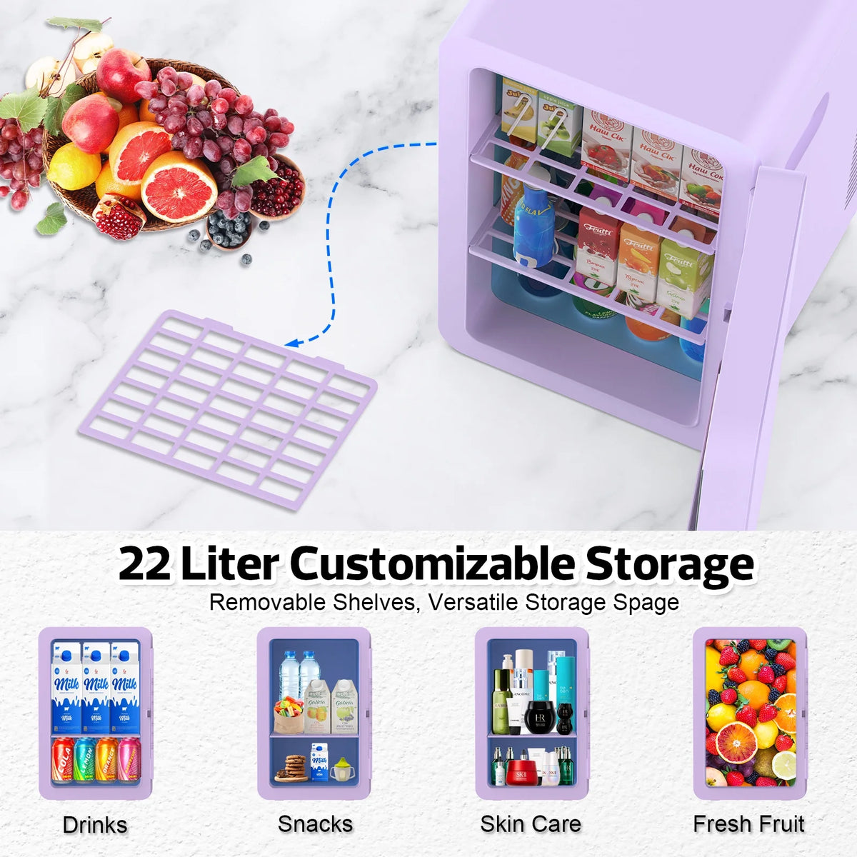 Advwin 22L Mini Fridge Cooler, Compact Personal Refrigerators for Skincare, Beverage, Purple
