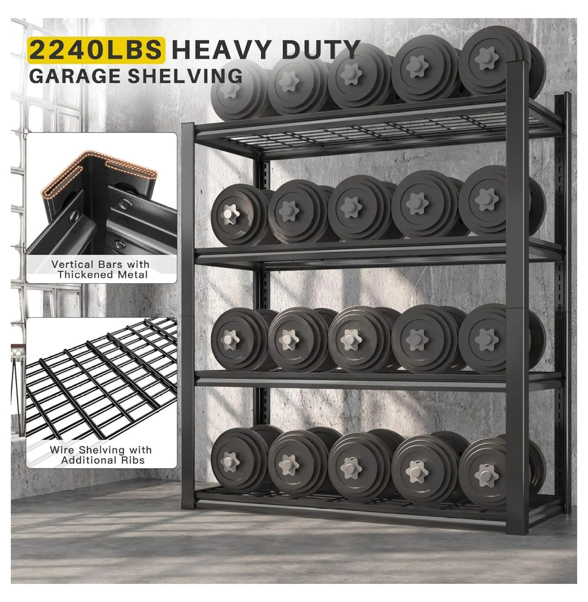 Ditangy 40" W Garage Shelving 2240 LBS Storage Shelves Heavy Duty Shelving 4-Tier Adjustable Metal Shelves for Garage Shelves Rack Industrial Utility Shelf for Basement Warehouse,40" W X19.5 D X59.5 H