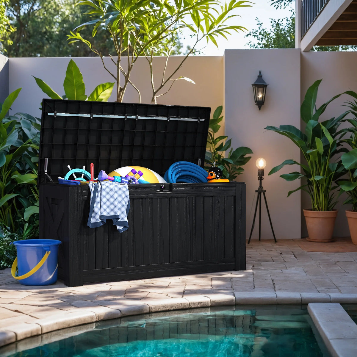 Devoko 120 Gallon Outdoor Patio Box Deck Plastic Resin Storage Box Backyard, Dark Grey