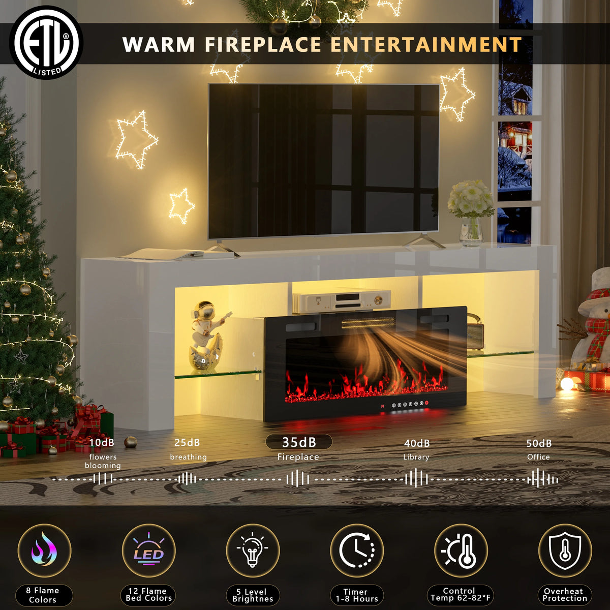 70" Electric Fireplace TV Stand by GetYes - Sleek White Design with Adjustable Flame & Remote Control, Perfect for Living Room