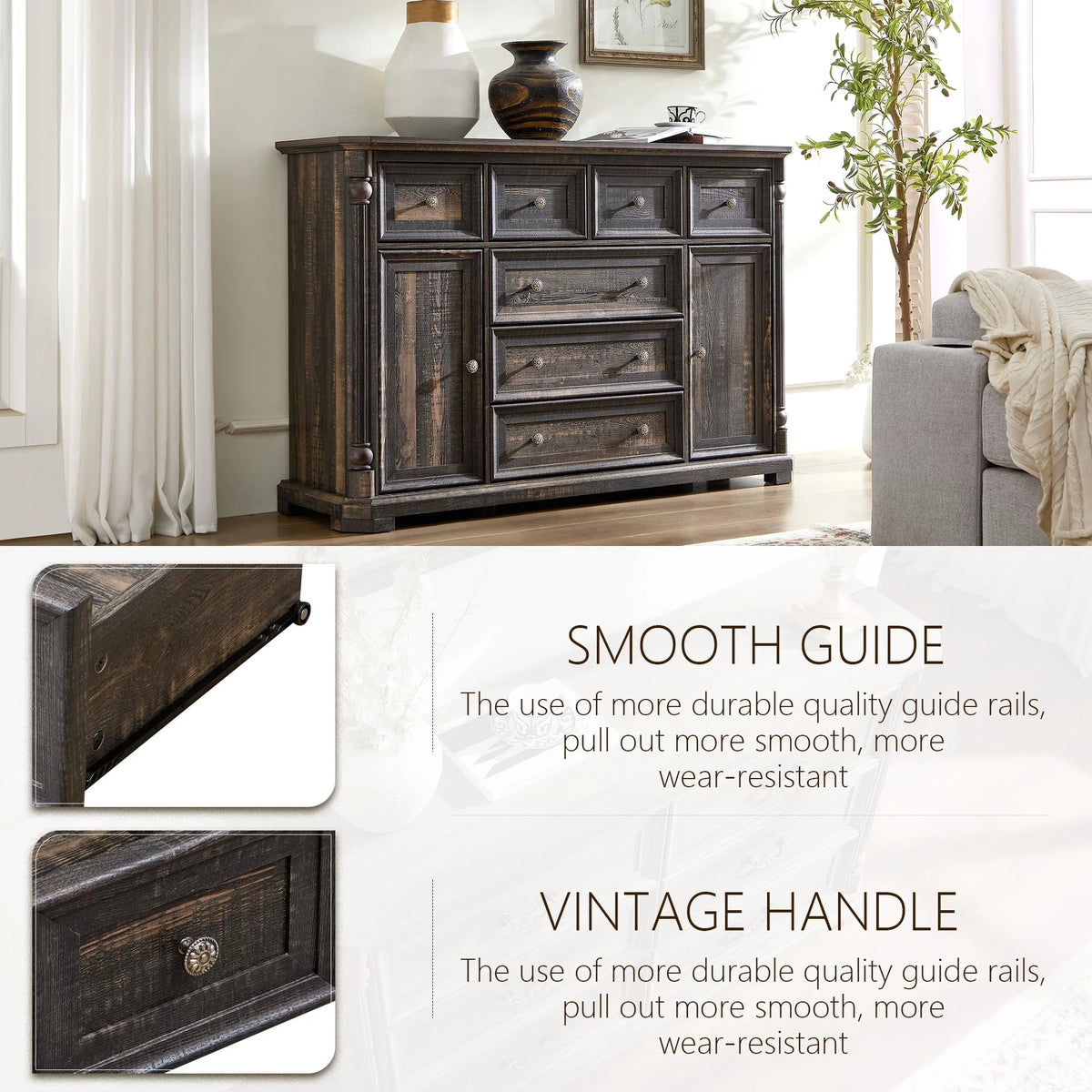 Brafabhome Rattan 6 Drawers Dresser for Bedroom, Vintage Boho Double Dresser Wicker Chest with Wooden Legs for Living Room Hallway| Mint
