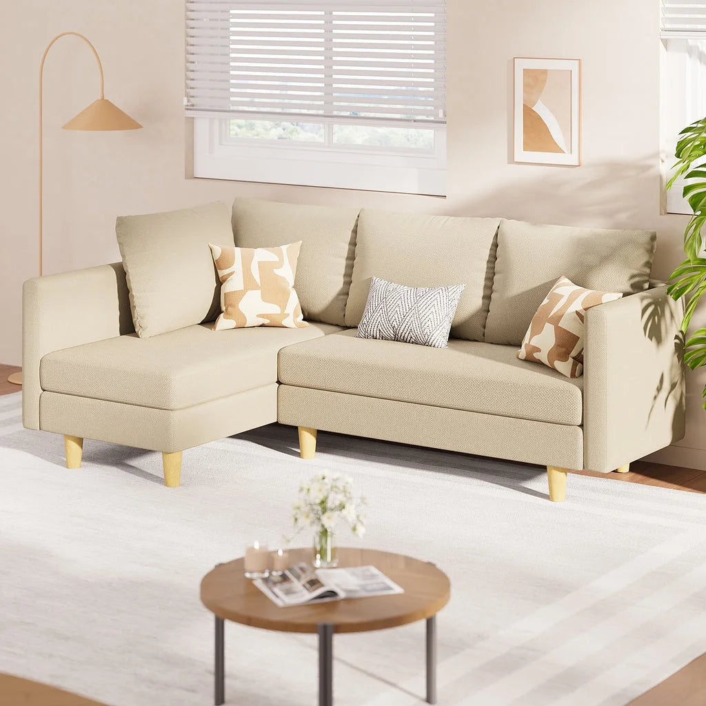 Aiho 82" L Modern Sofa, L-shaped Sofa with 3 Comfortable Pillows for Living Room, Apartment, Studio, Office - Dark Grey