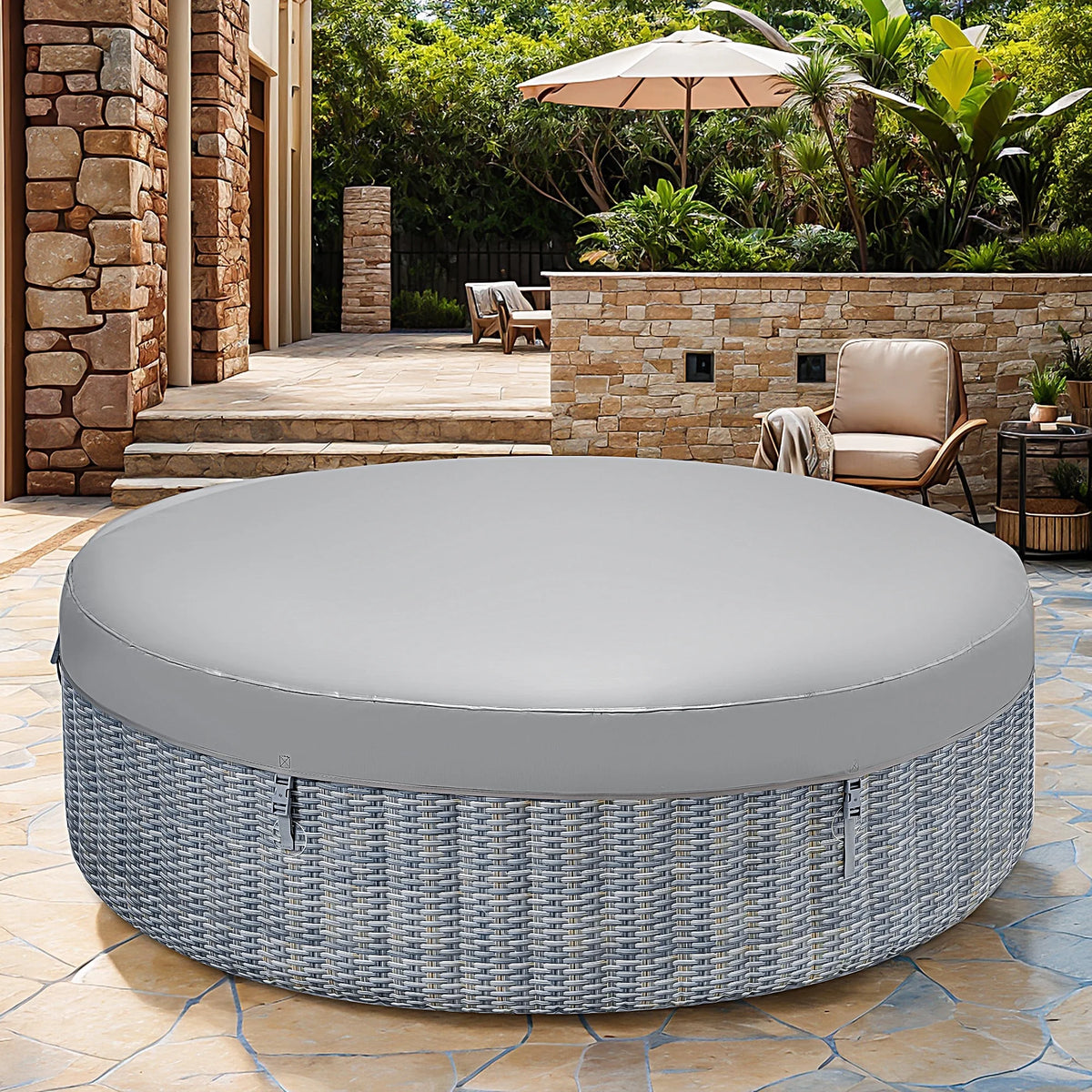Portable Inflatable Hot Tub with Built-in Heating System - 264 Gallon Capacity, Massage Jet Home Hot Tub with Dust Cover for Teens and Adults, Wood Grain