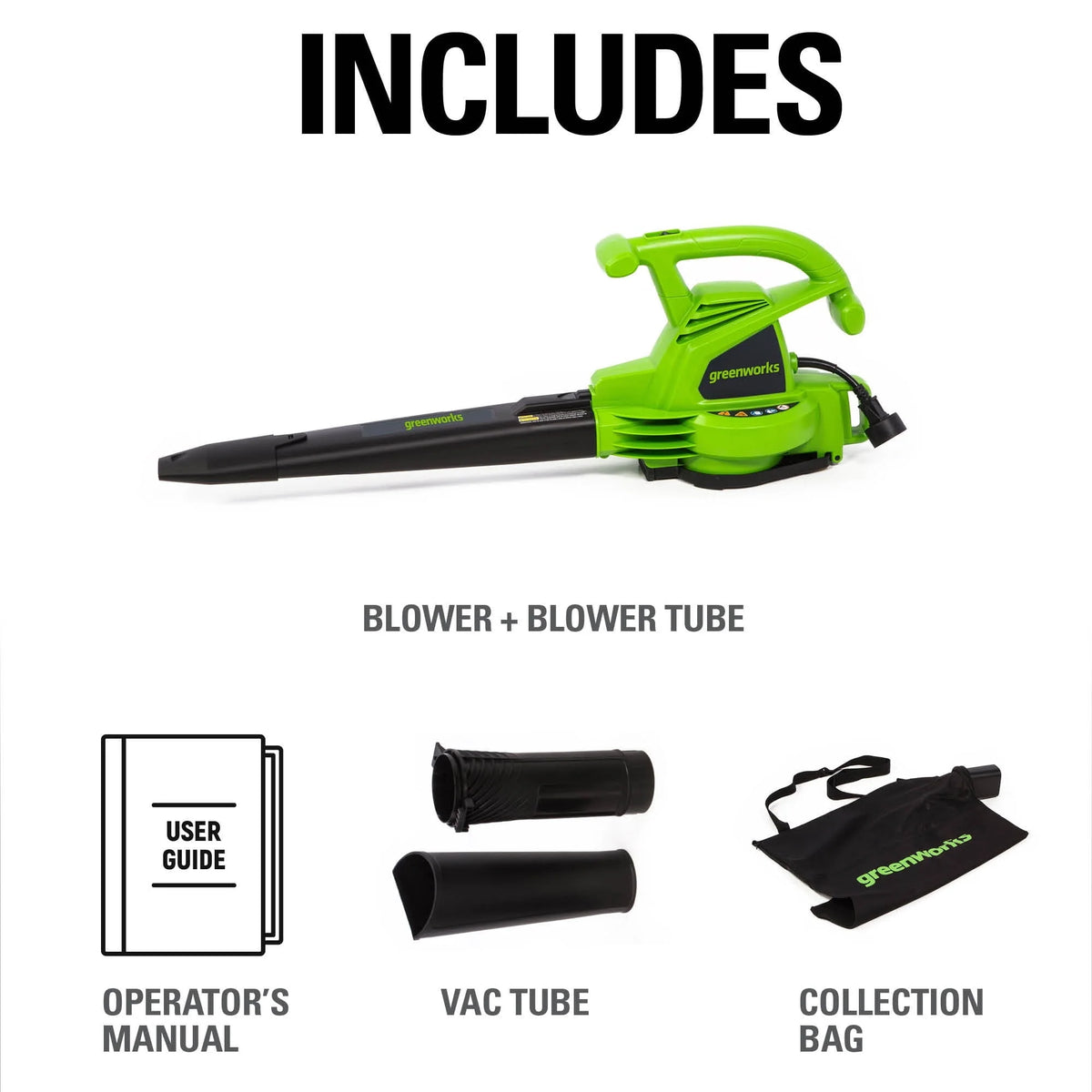 Greenworks 12 Amp 375 CFM Corded Electric Leaf Blower/Mulcher/Vacuum, 24022