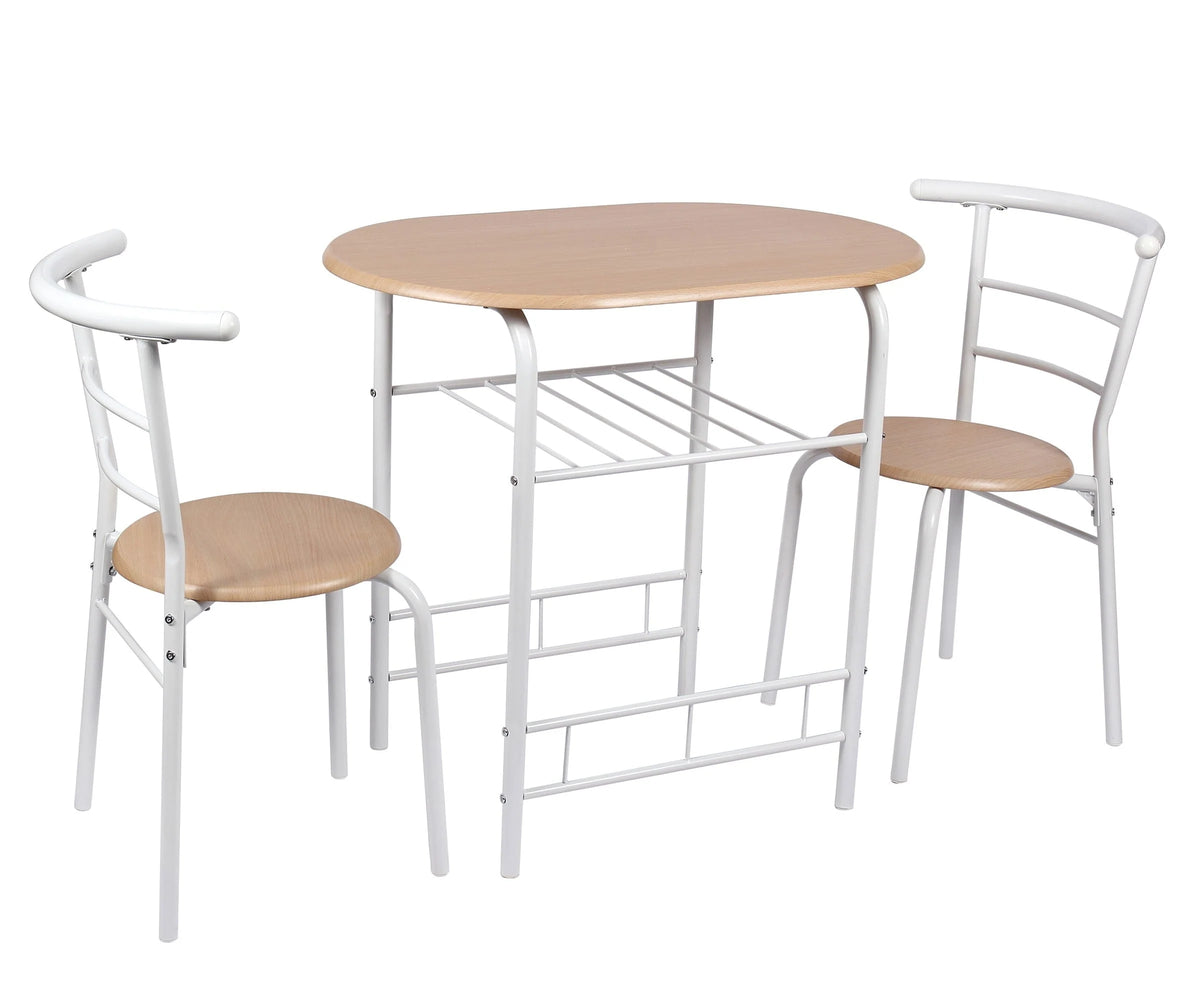 Mainstays 3-Piece Metal Wood Dining Set, Multi Colors, White and Beech Color for Kitchen and Dining