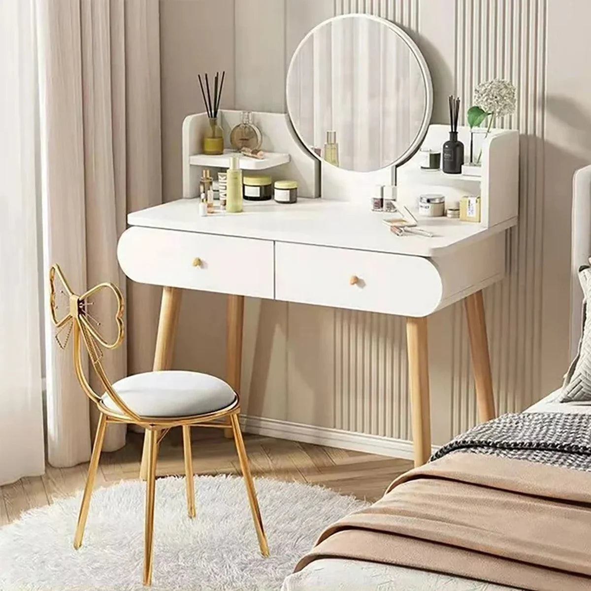 SolarSoda Vanity Table with Mirror, 2 Drawers Makeup Dressing Desk, Teen Adult(Without Stool)