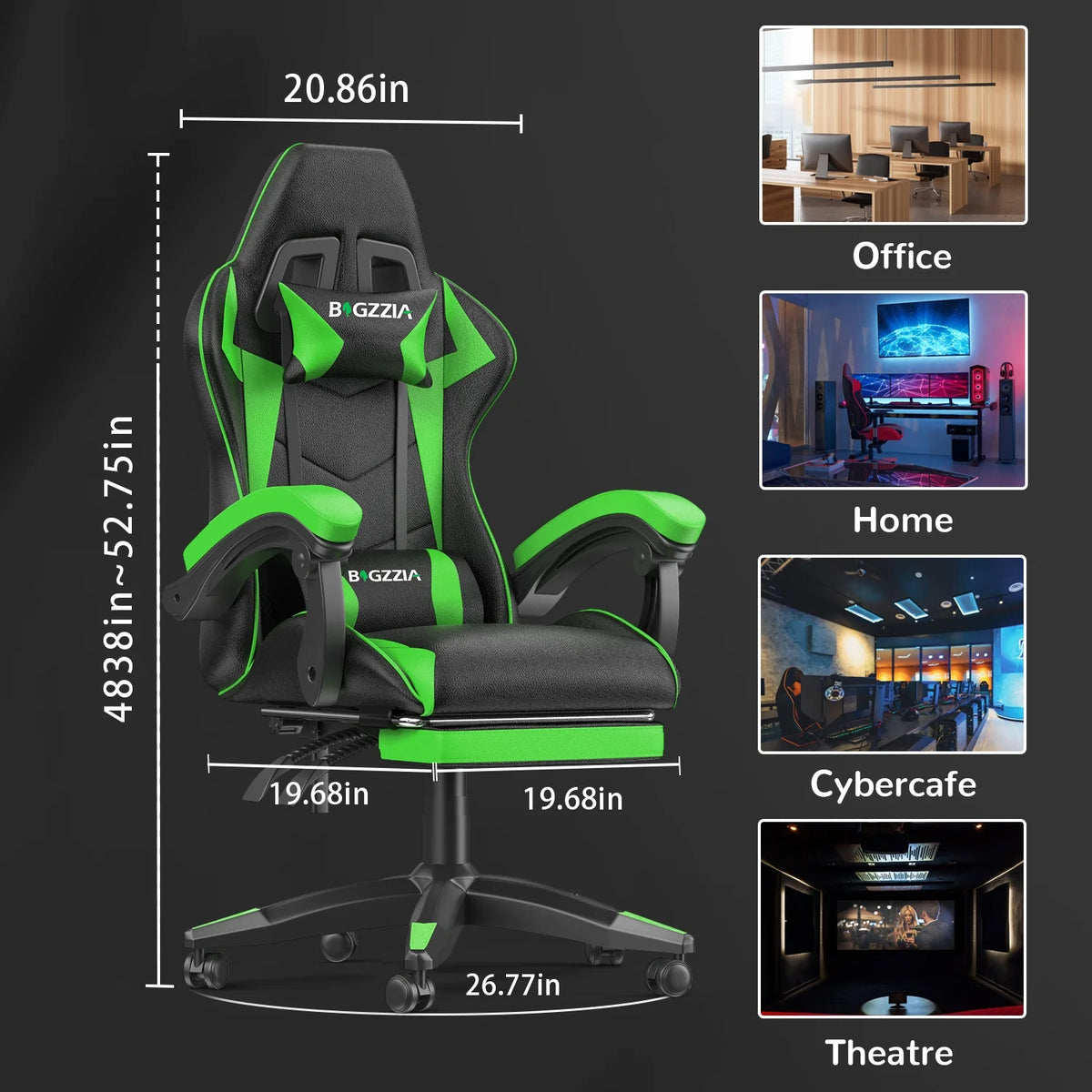 Bigzzia Gaming Chair Pu Leather Office Chair with Ergonomic Lumbar Pillow, Reclining Racing Game Chair Backrest and Seat Height Adjustable Swivel Recliner,Esports Chair with Headrest,Blue