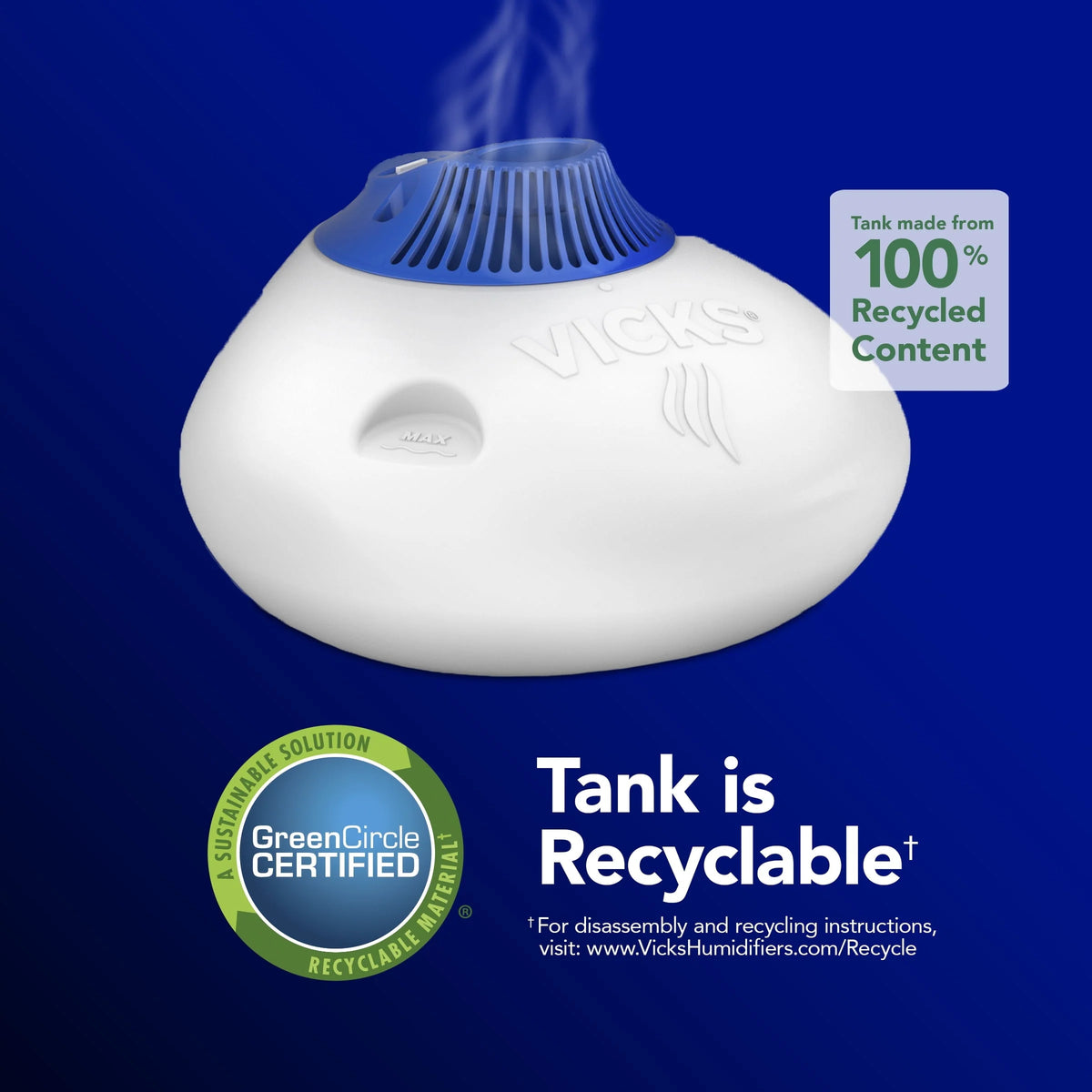 Vicks Warm Steam Vaporizer Humidifier, 600 sq ft, White, V150RYUPC