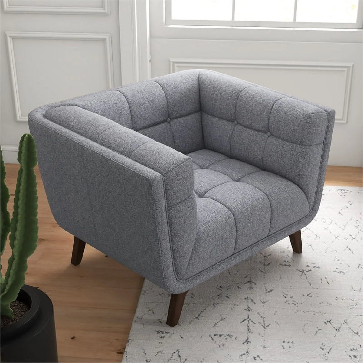 Allen Mid-Century Modern Velvet Upholstered Armchair in Blue