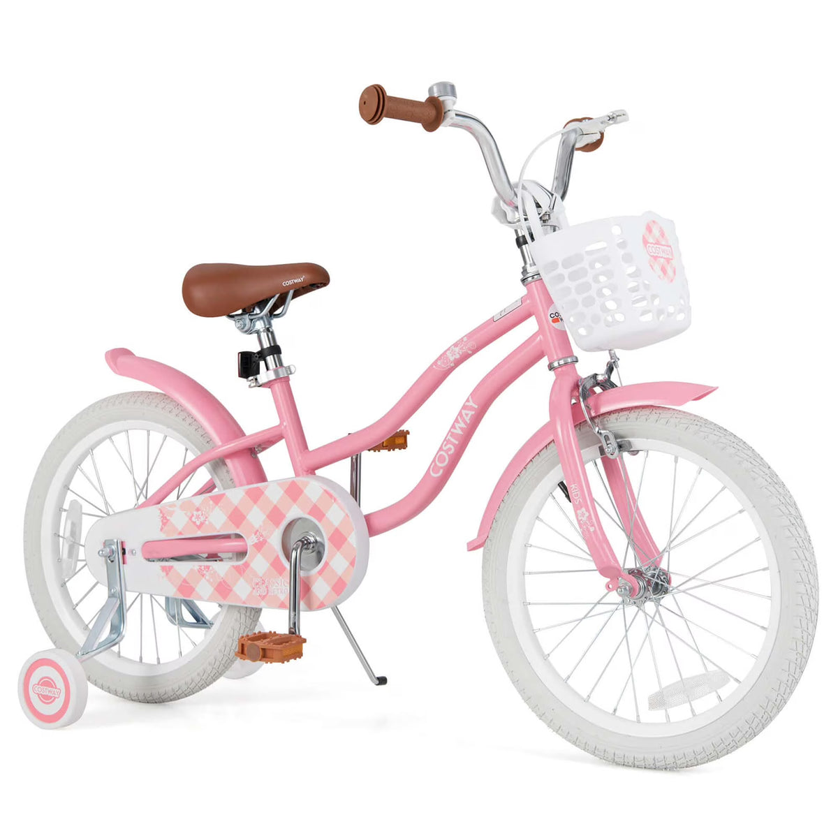 Costway 18'' Kids Bike Toddler Bicycle with Training Wheel Kickstand for 4-8 Years Old Pink