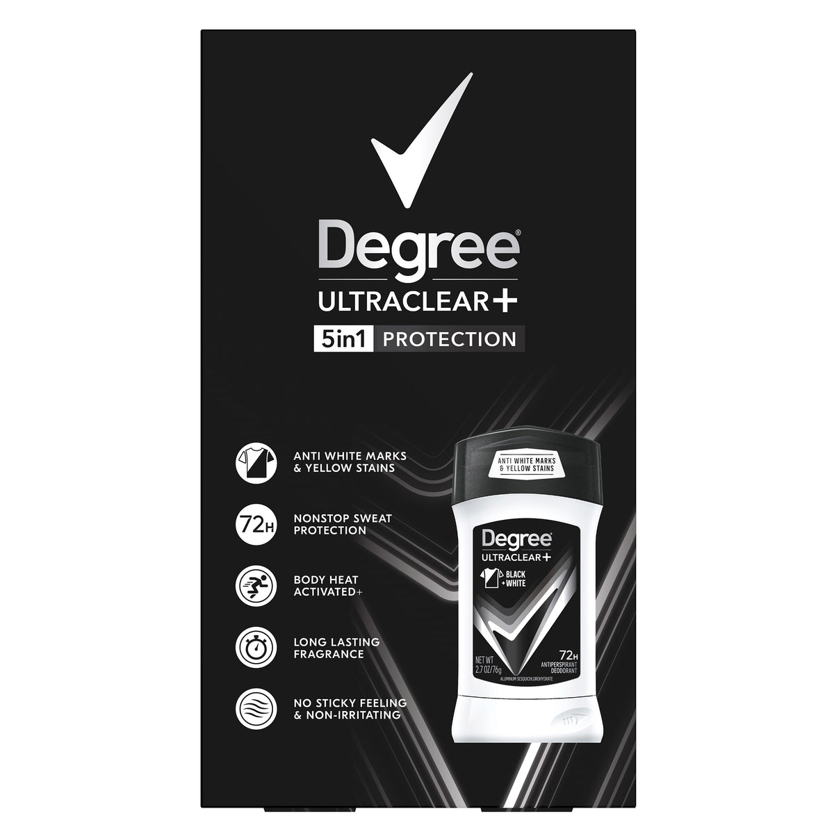 Degree Men UltraClear+ Antiperspirant Deodorant, Black & White, 2.7 oz, 5-pack