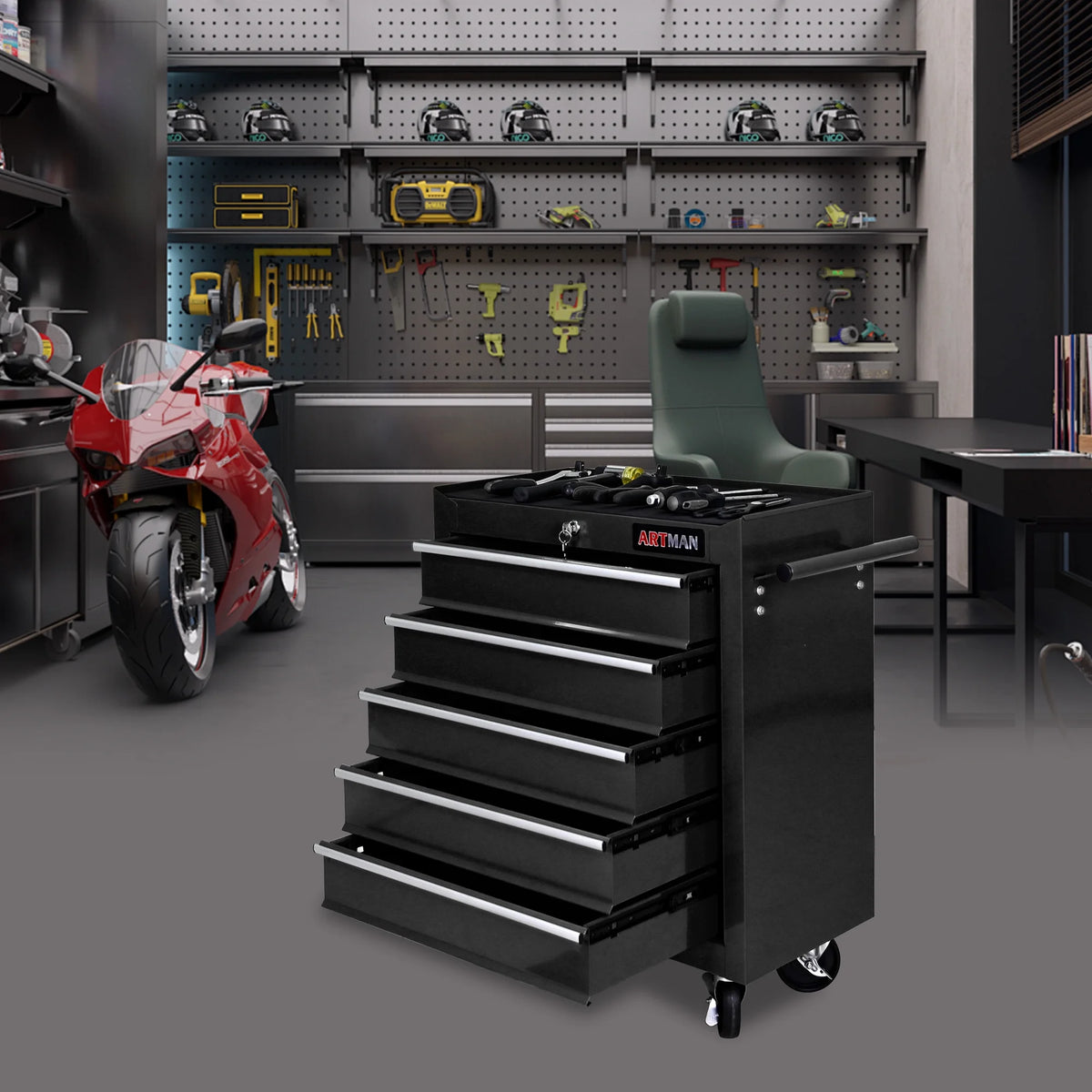 ARTMAN 5 Drawer Rolling Tool Chest, Tool Storage Cabinet  with Wheels and Drawers for Garage Warehouse