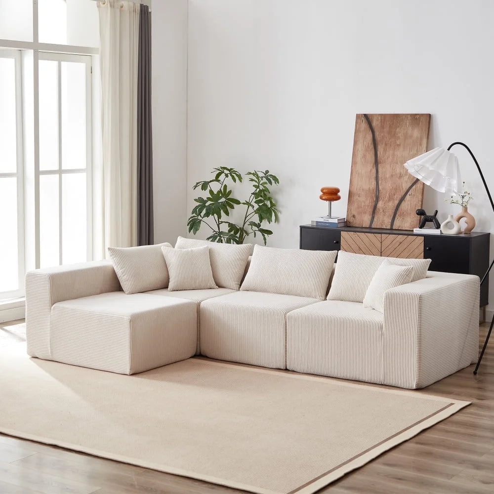104-Inch Corduroy Modular L Shaped Sectional Sofa,Luxury Floor Couch Set,Upholstered Indoor Furniture,Foam-Filled Compressed Sofa for Living Room,Bedroom,4 PC Free Combination  ?