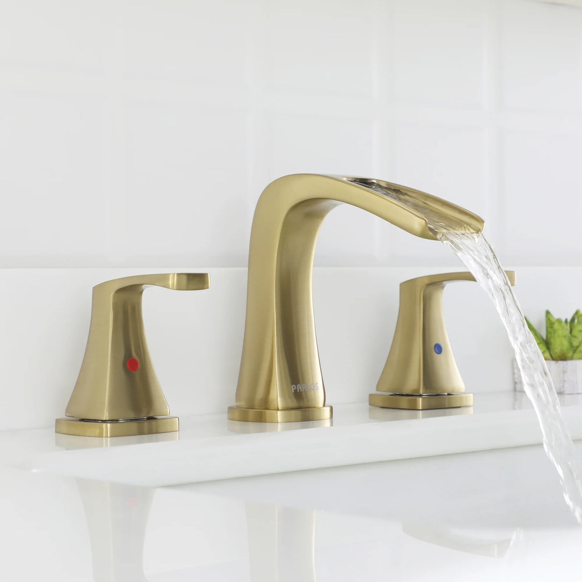 PARLOS Waterfall Widespread Two Handles Bathroom Sink Faucet , Polished Chrome