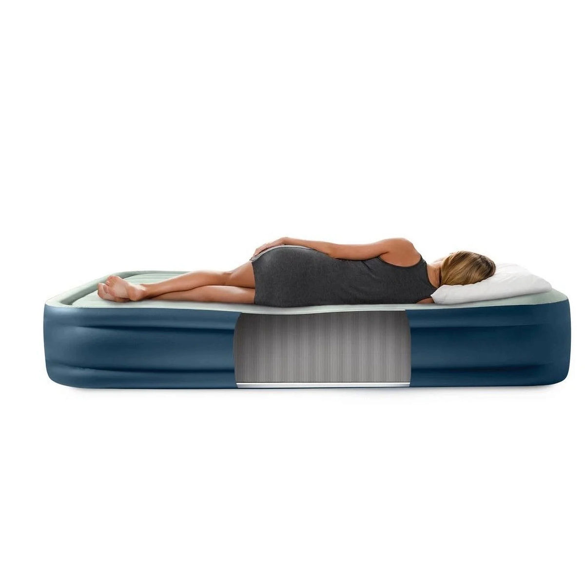 Intex Air Mattress Off-White/Blue QUEEN Elevated 18" Rest Internal Pump