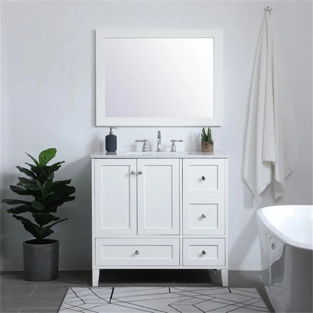 Elegant Decor Sommerville 36" Single Quartz Top Bathroom Vanity in Gray
