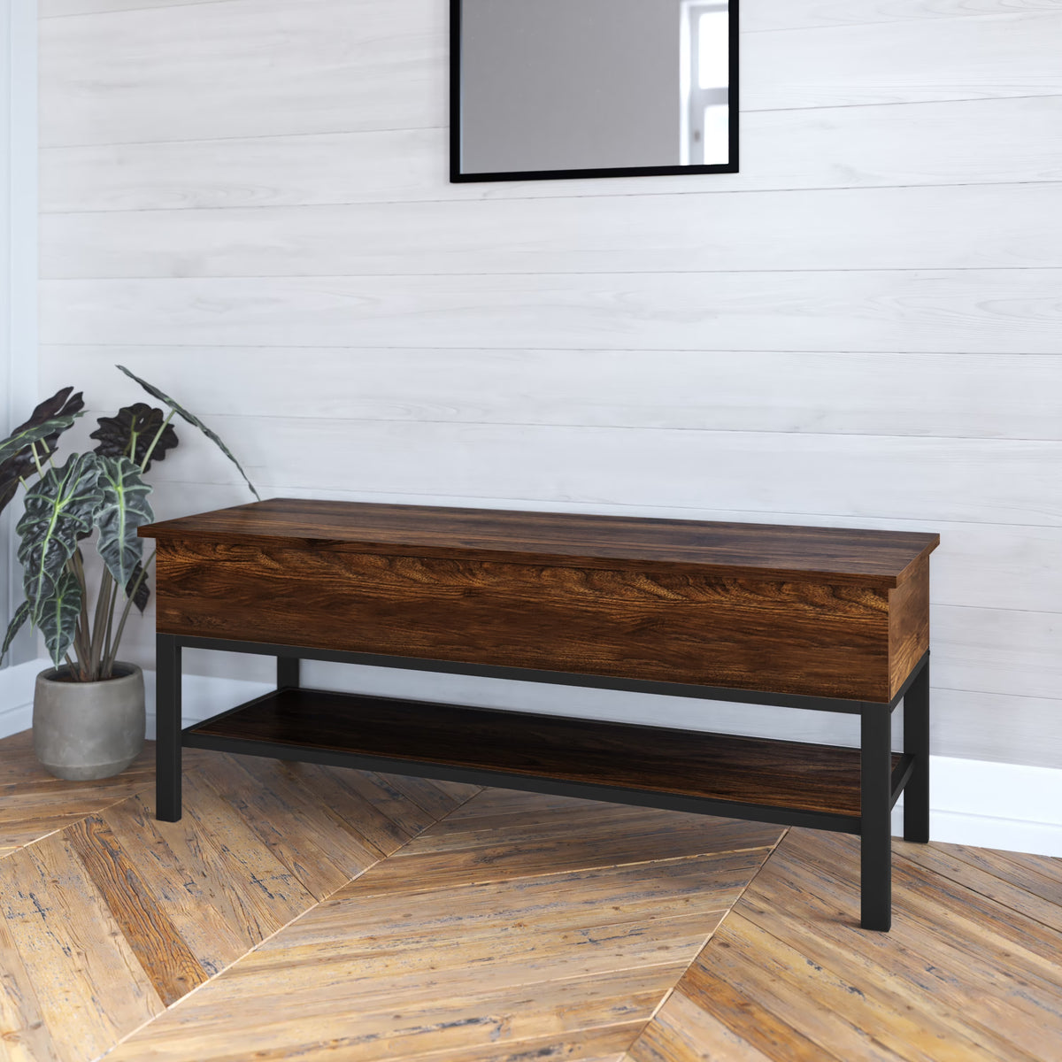 HBCY Creations Farmhouse Entryway Bench, Rustic Oak