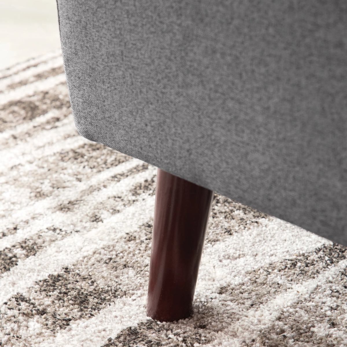 OFM Mid Century Modern Tufted Fabric Storage Ottoman, Walnut Legs, in Beige