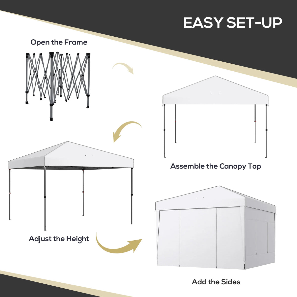 Outsunny 116.25 x 116.25 in Black Pop up Outdoor Canopies, Adjustable Height